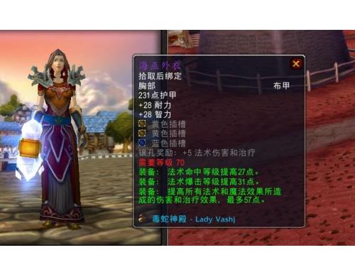 魔兽世界国际服燃烧的远征（法系毕业布甲）属性：39 智力32 耐力法术伤害 62暴击 28命中 17